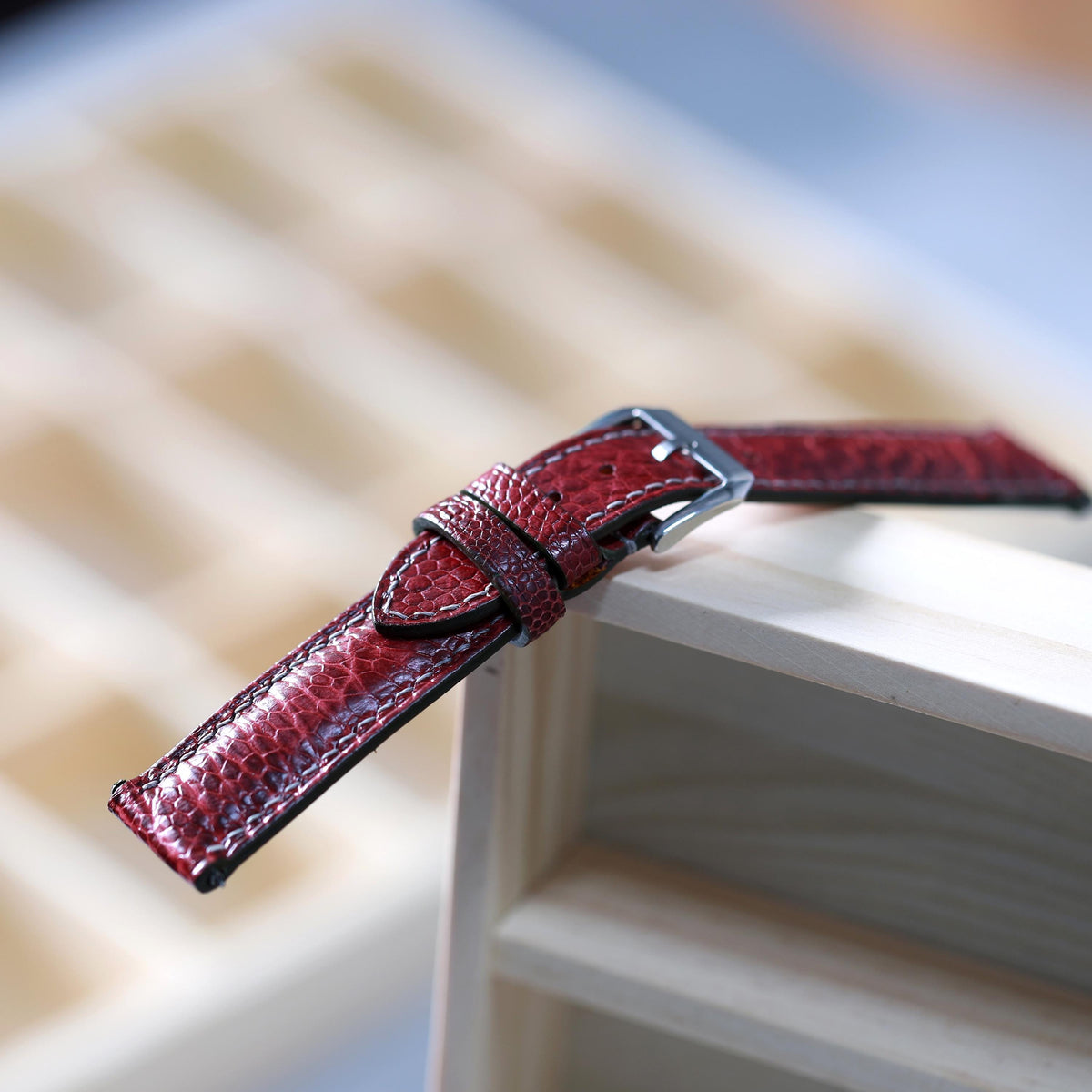 red ostrich leg leather watch strap – photo 4