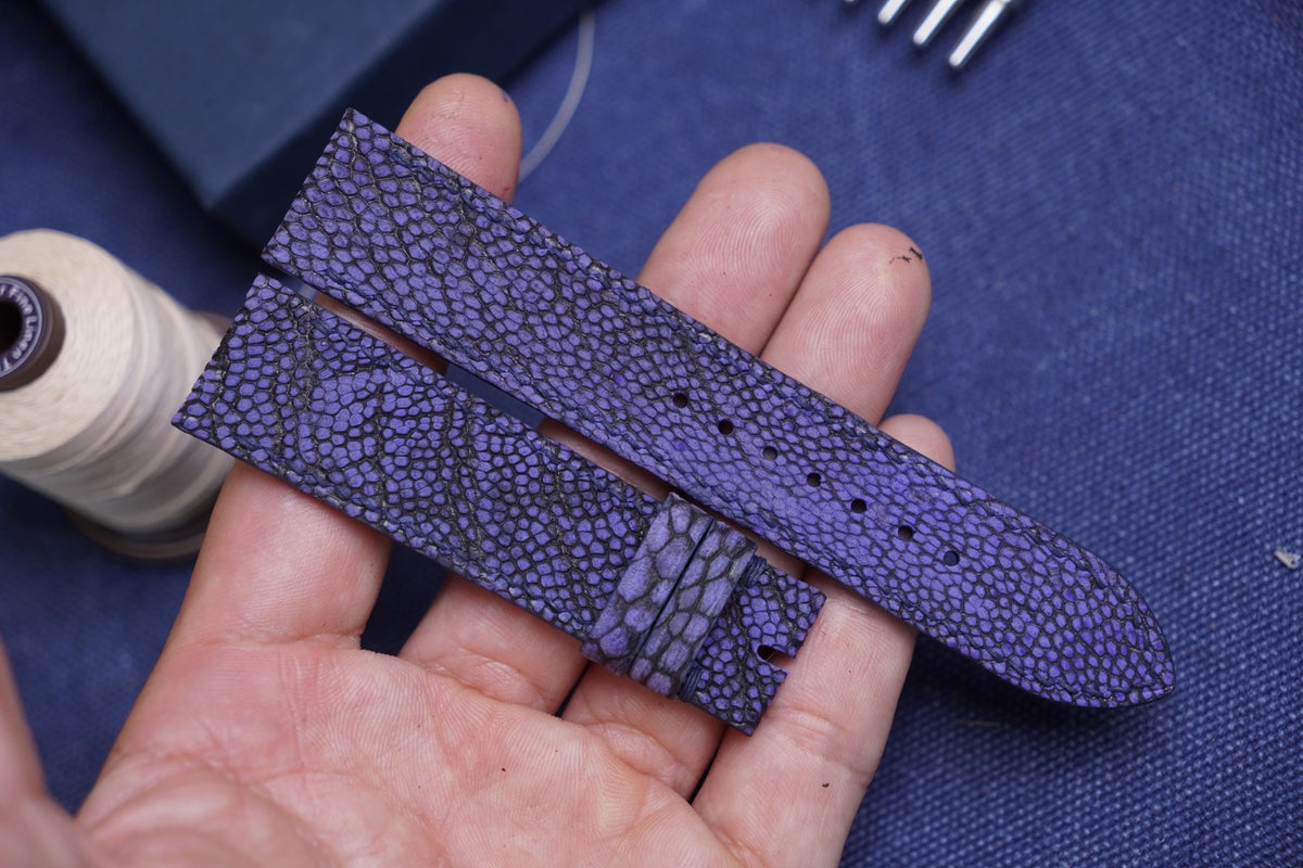 purple ostrich leg leather watch strap – photo 4