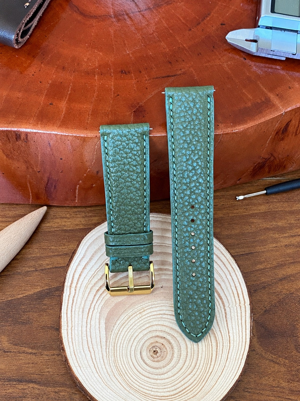 green togo leather watch strap – photo 4