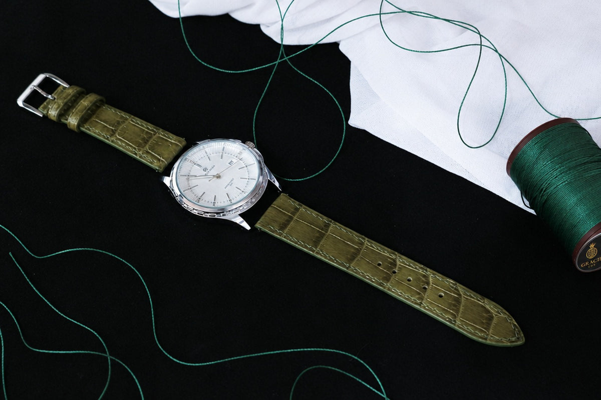 olive green alligator leather watch strap – photo 3