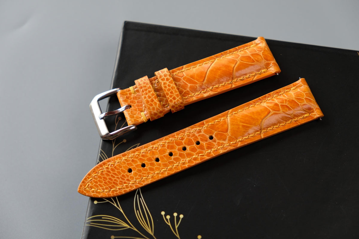 yellow orange ostrich leather watch strap – photo 4