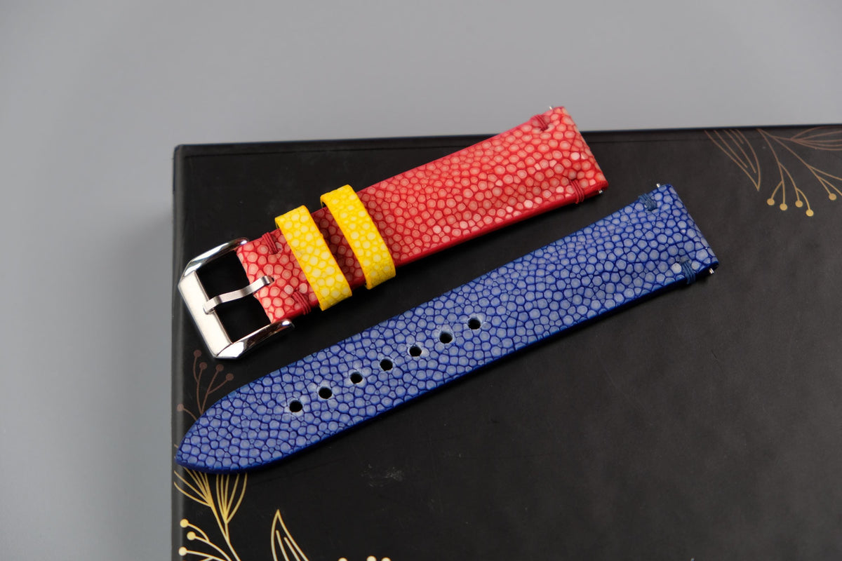 blue & red stingray leather watch strap – photo 4