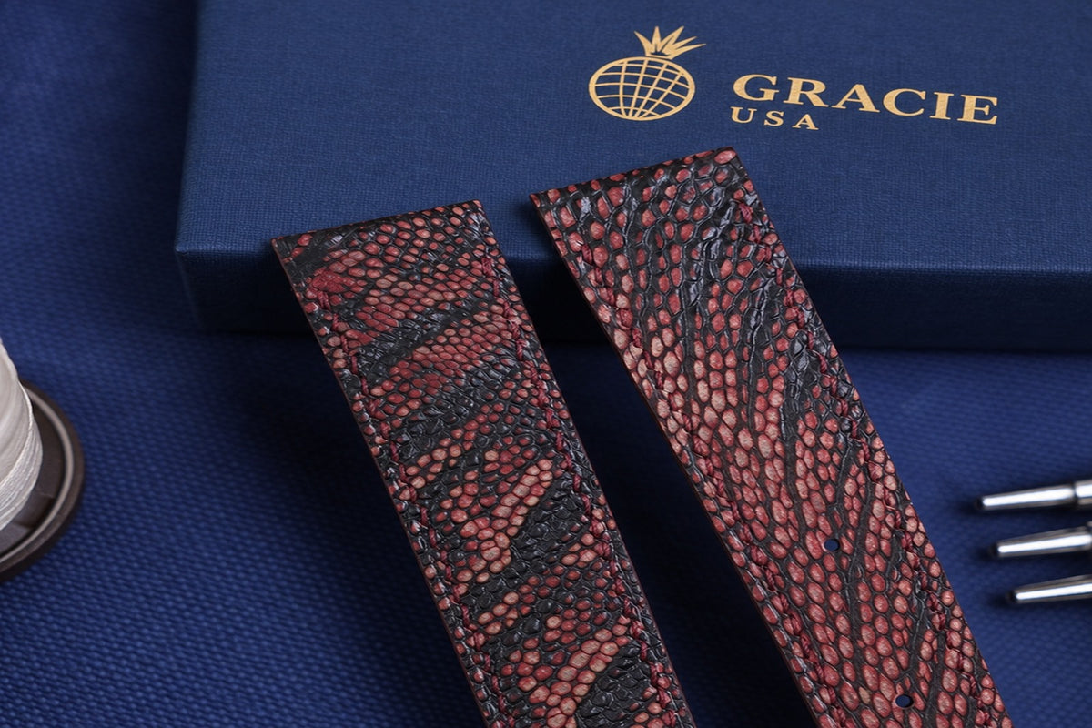 burgundy ostrich leg leather watch strap – photo 4