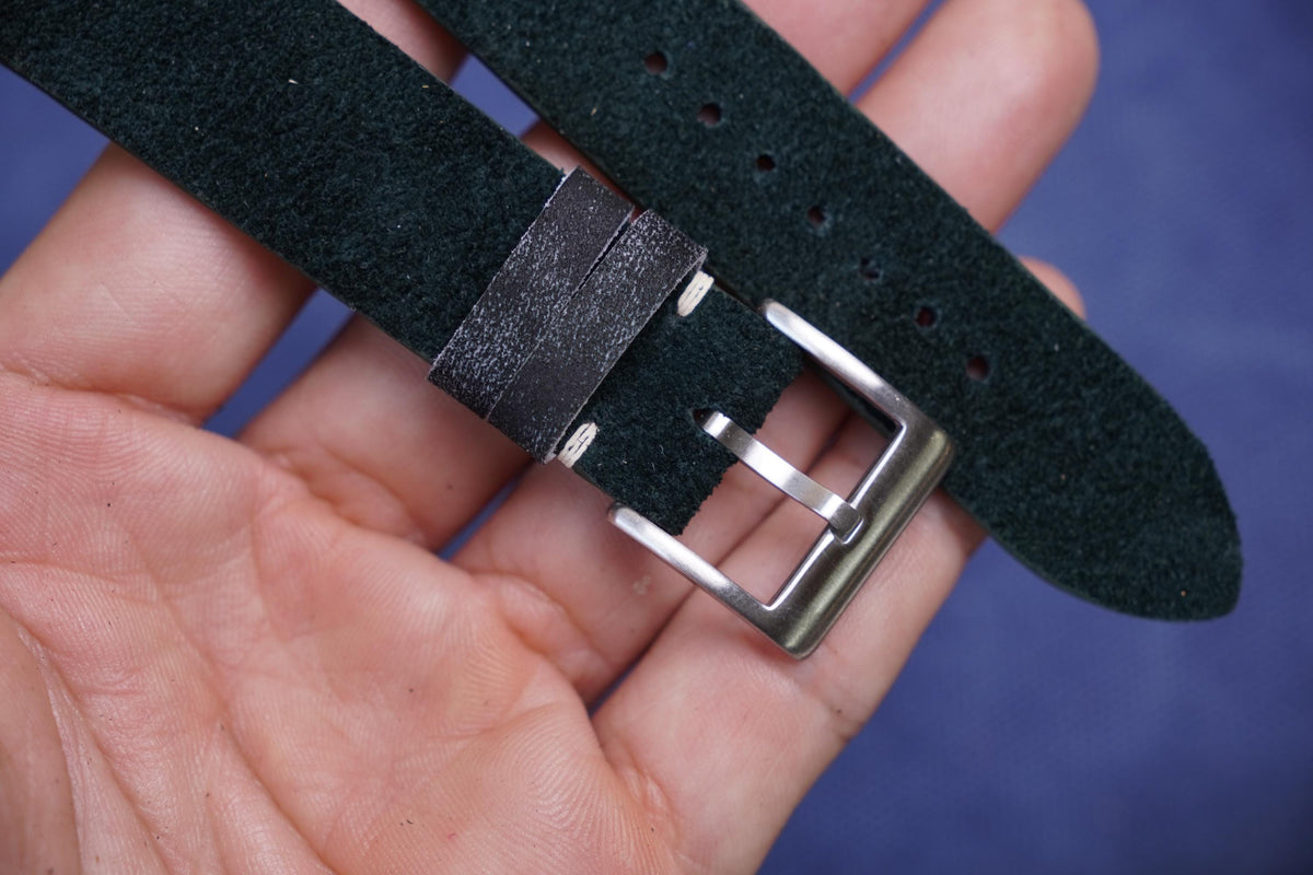 dark green nubuck leather watch strap – photo 4