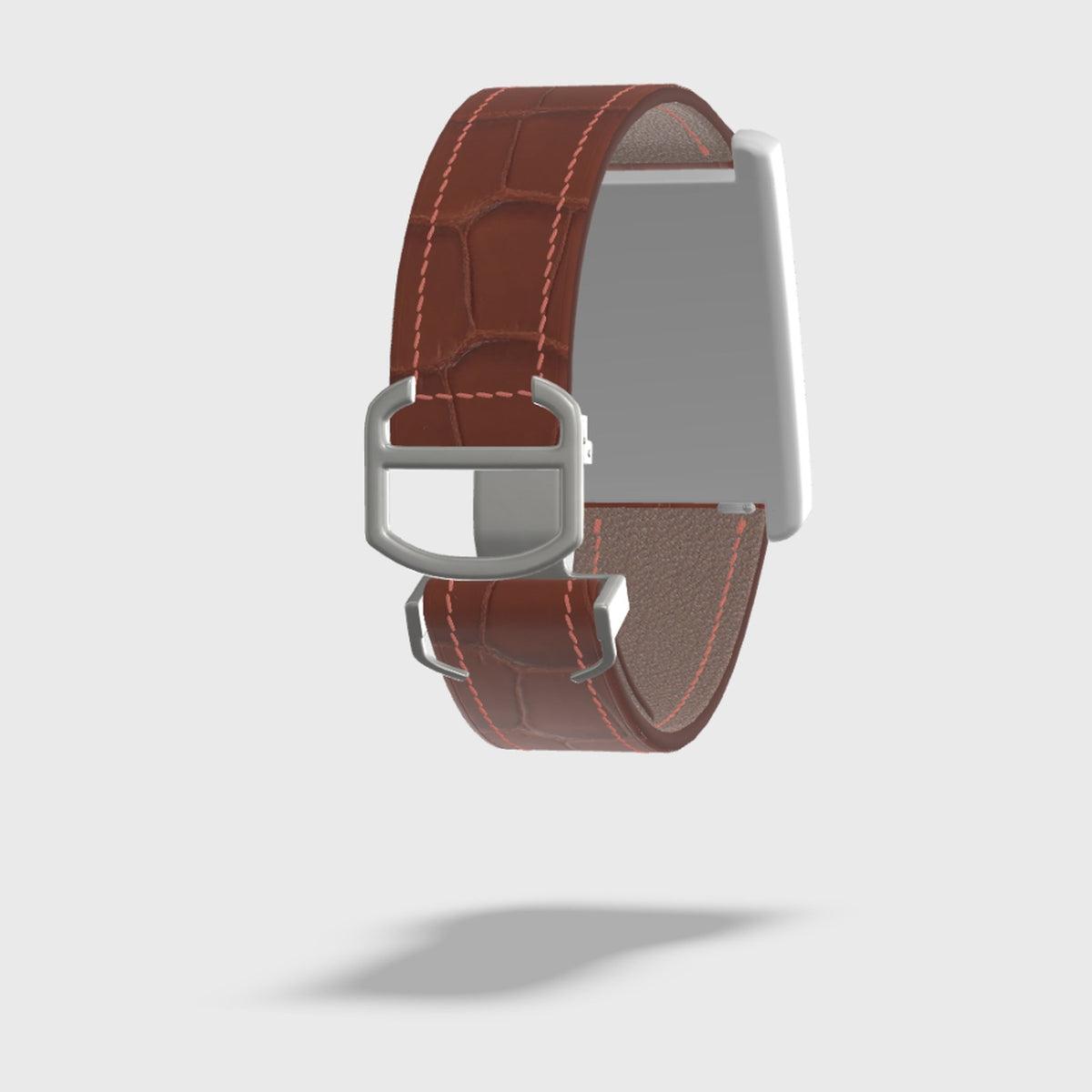 cognac alligator single folding leather watch strap, 3D preview