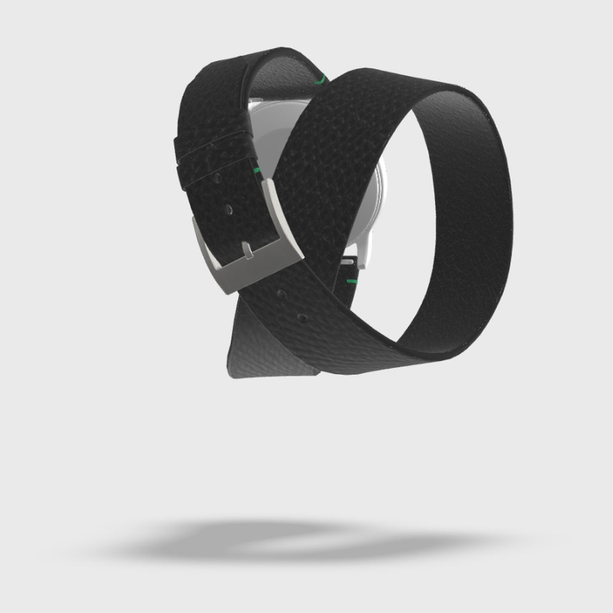 black epsom double roll leather watch strap, 3D preview