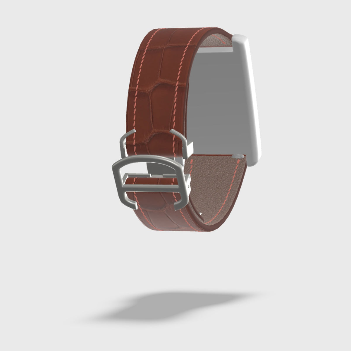 cognac alligator double folding leather watch strap, 3D preview