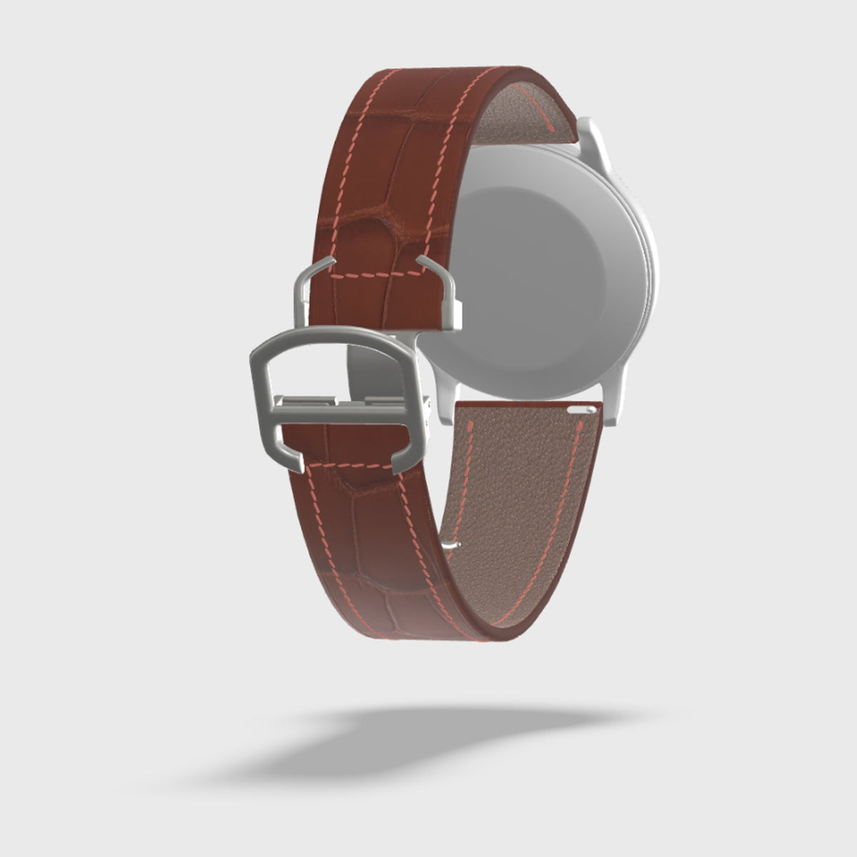 cognac alligator fixed 2 sides leather watch strap, 3D preview