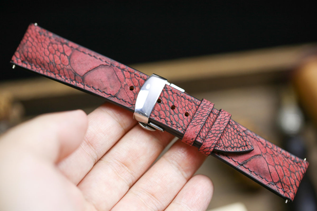 oxblood ostrich leg leather watch strap – photo 3