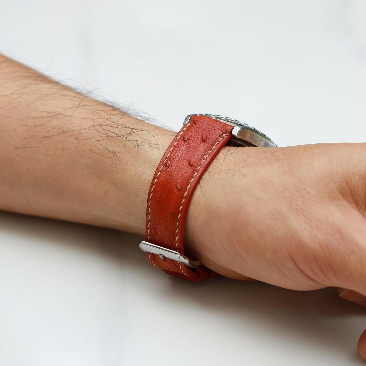 wine red ostrich leather watch strap – photo 5