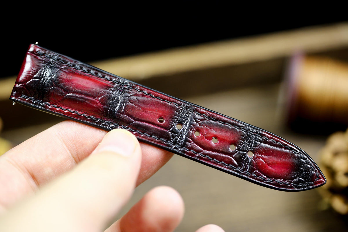 red & black alligator leather watch strap – photo 3
