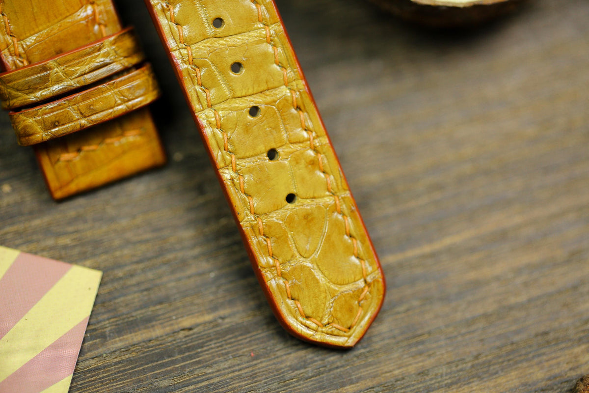 faded tan brown alligator leather watch strap – photo 3