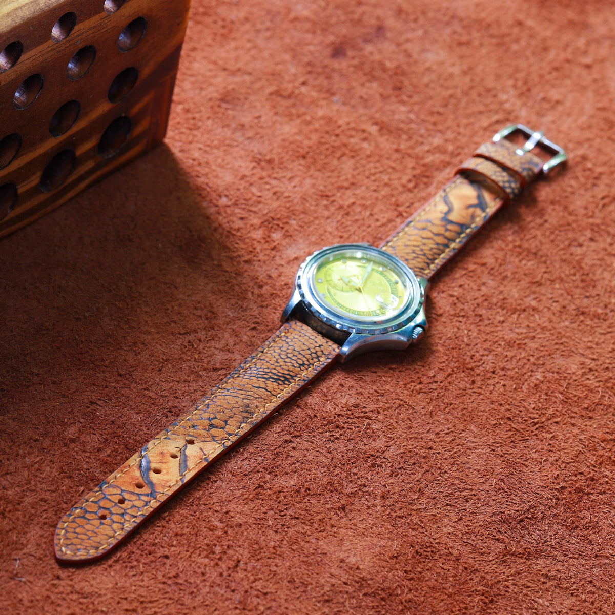 brown ostrich leg leather watch strap – photo 5