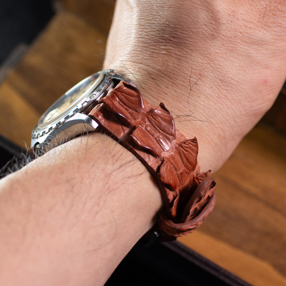 cognac brown alligator leather watch strap – photo 5