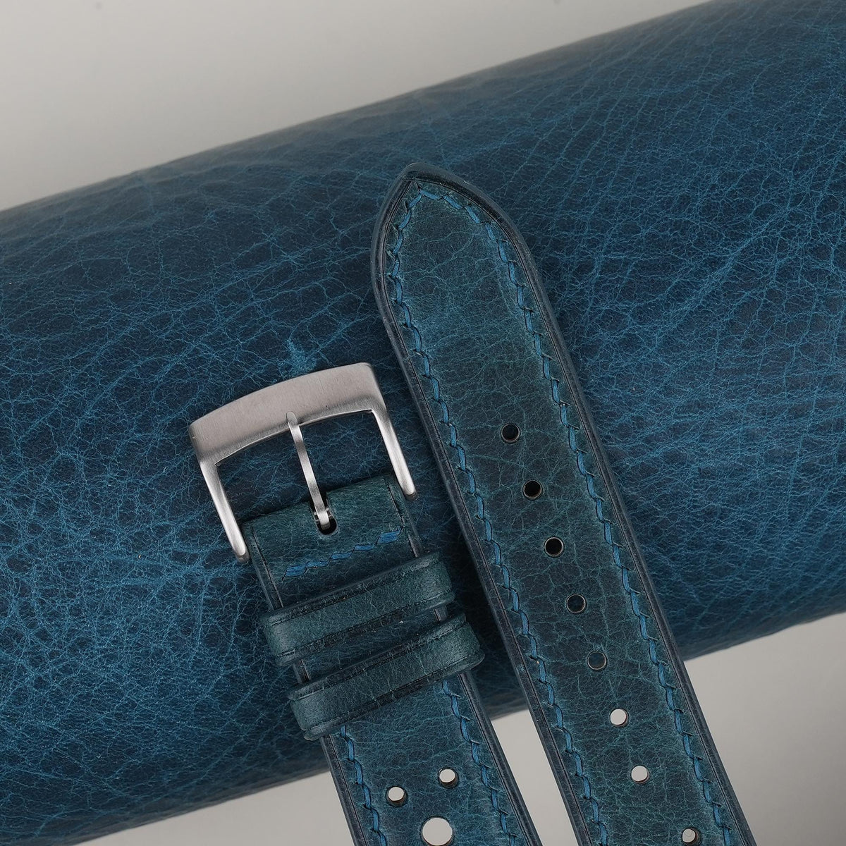 aqua blue waxed leather watch strap – photo 5