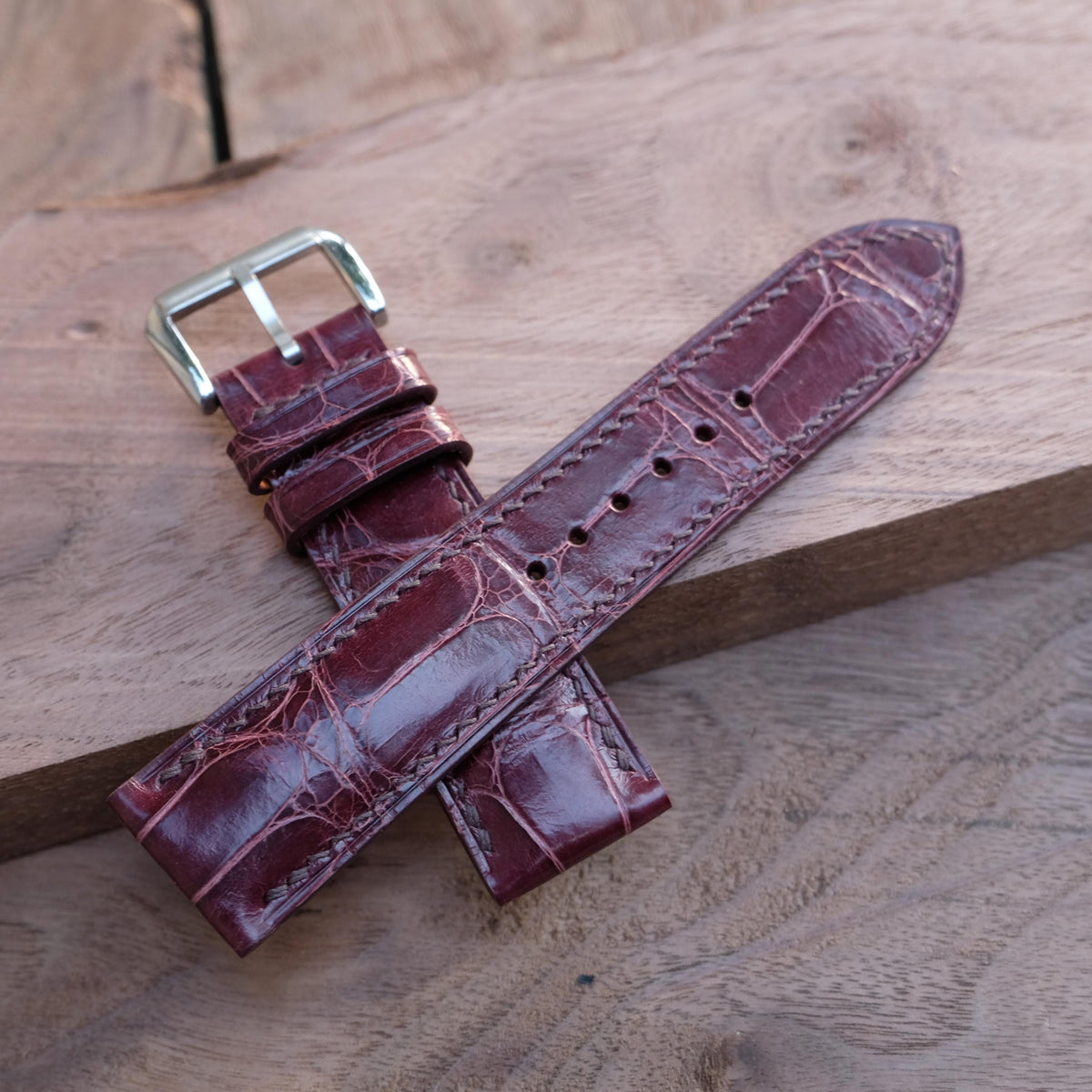 burgundy alligator leather watch strap – photo 5