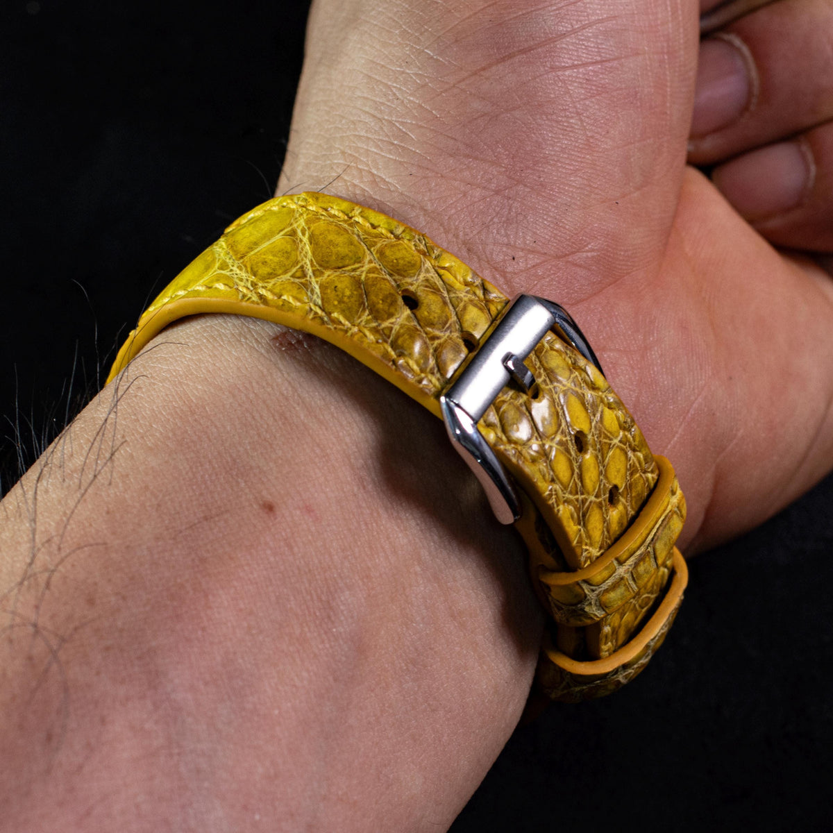 yellow alligator leather watch strap – photo 5