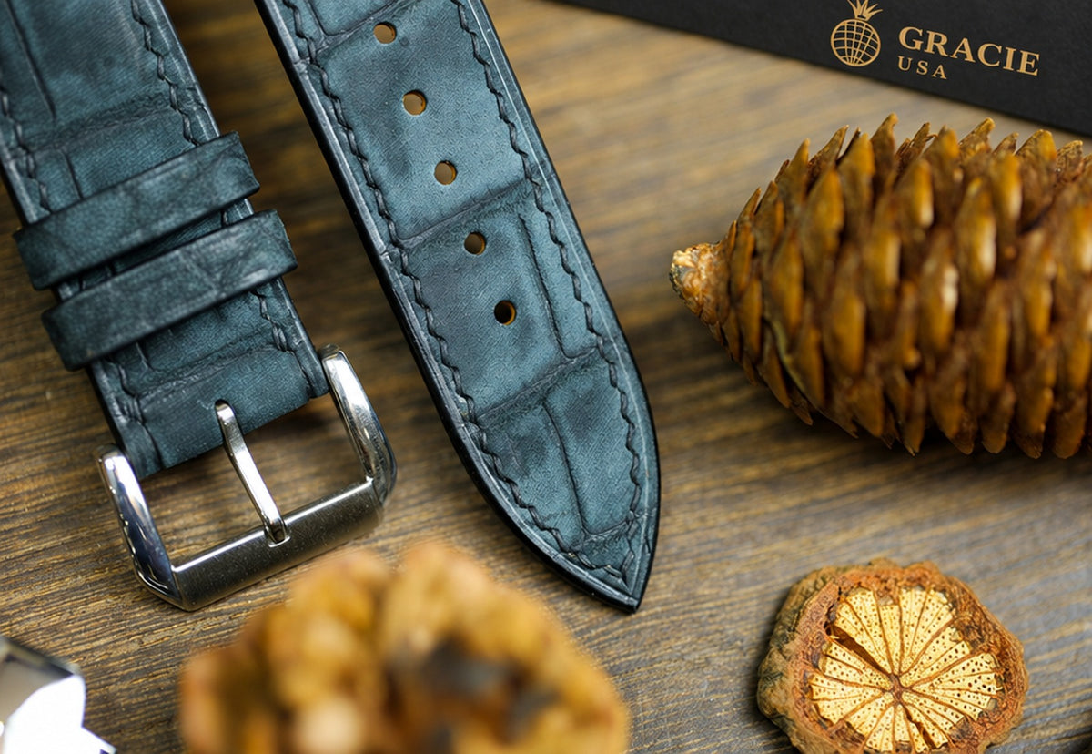 waxy black alligator leather watch strap – photo 4