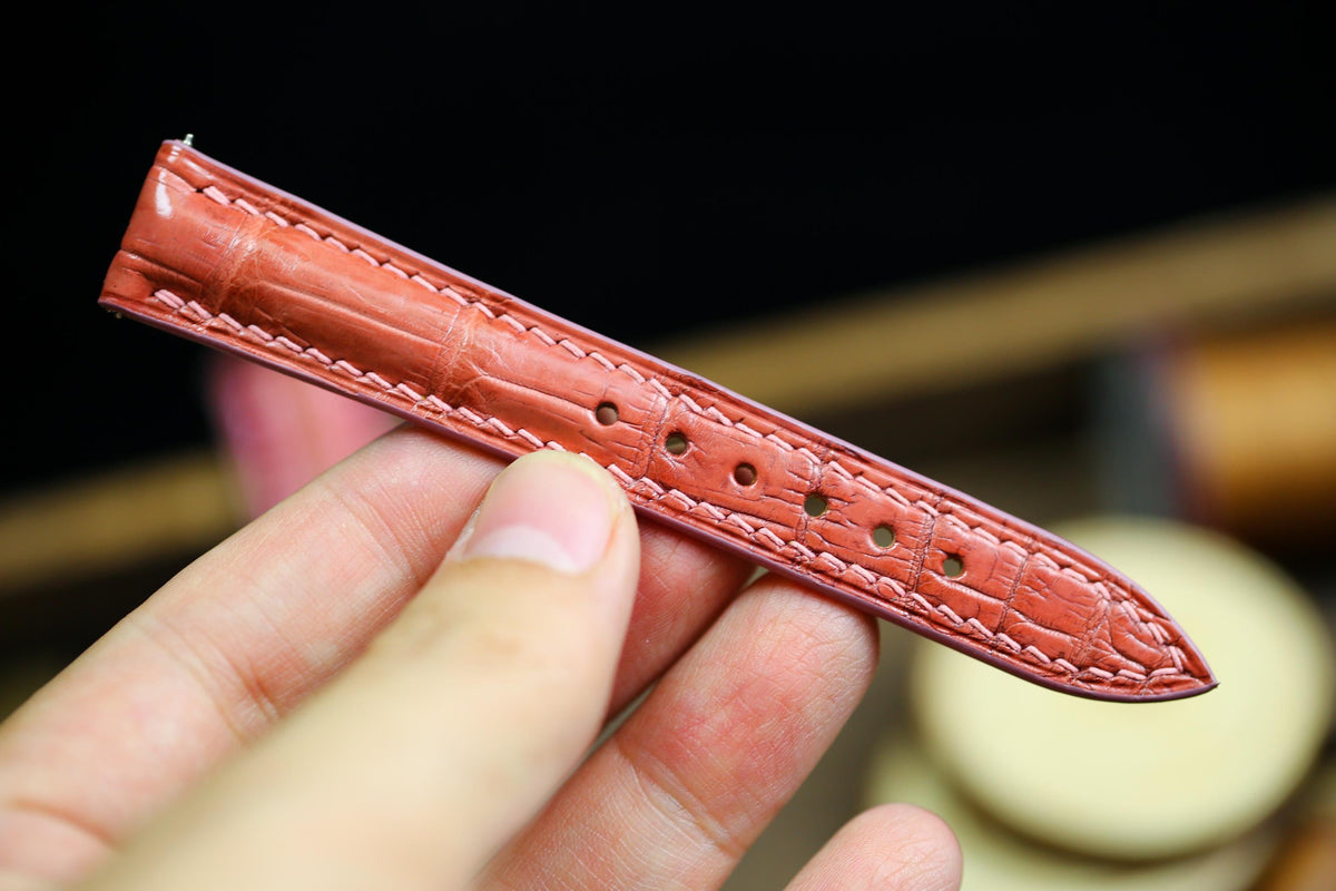 salmon pink alligator leather watch strap – photo 4