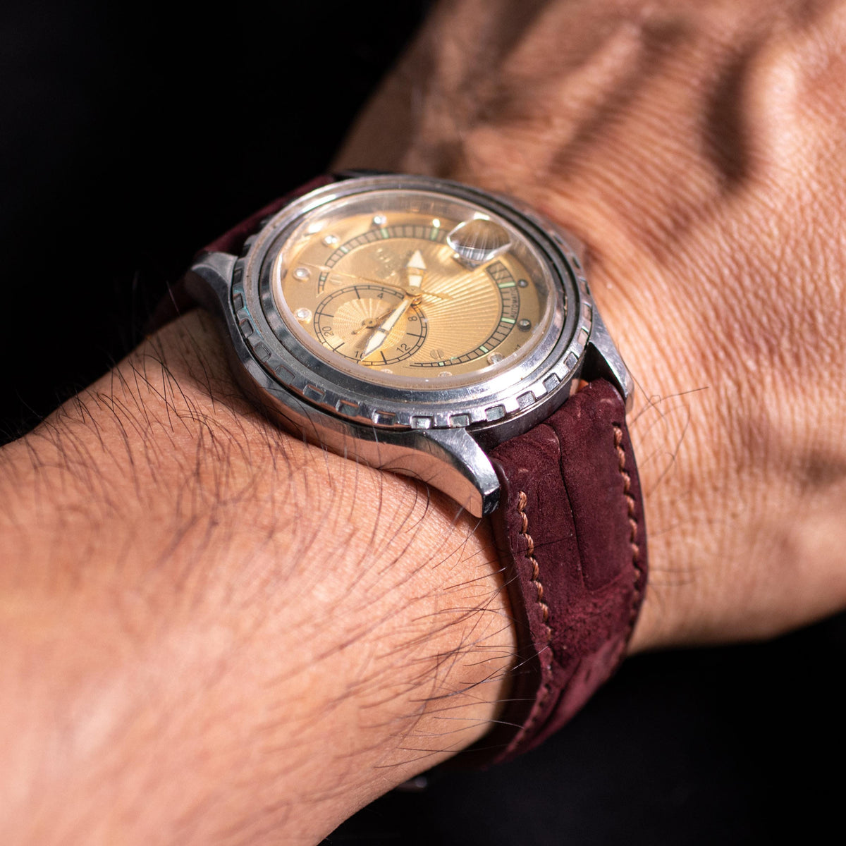 burgundy nubuck leather watch strap – photo 6