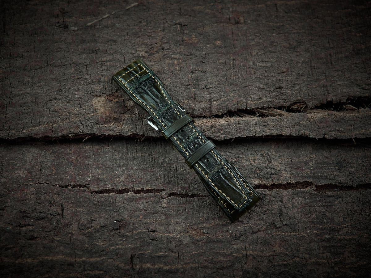 olive green alligator leather watch strap – photo 6