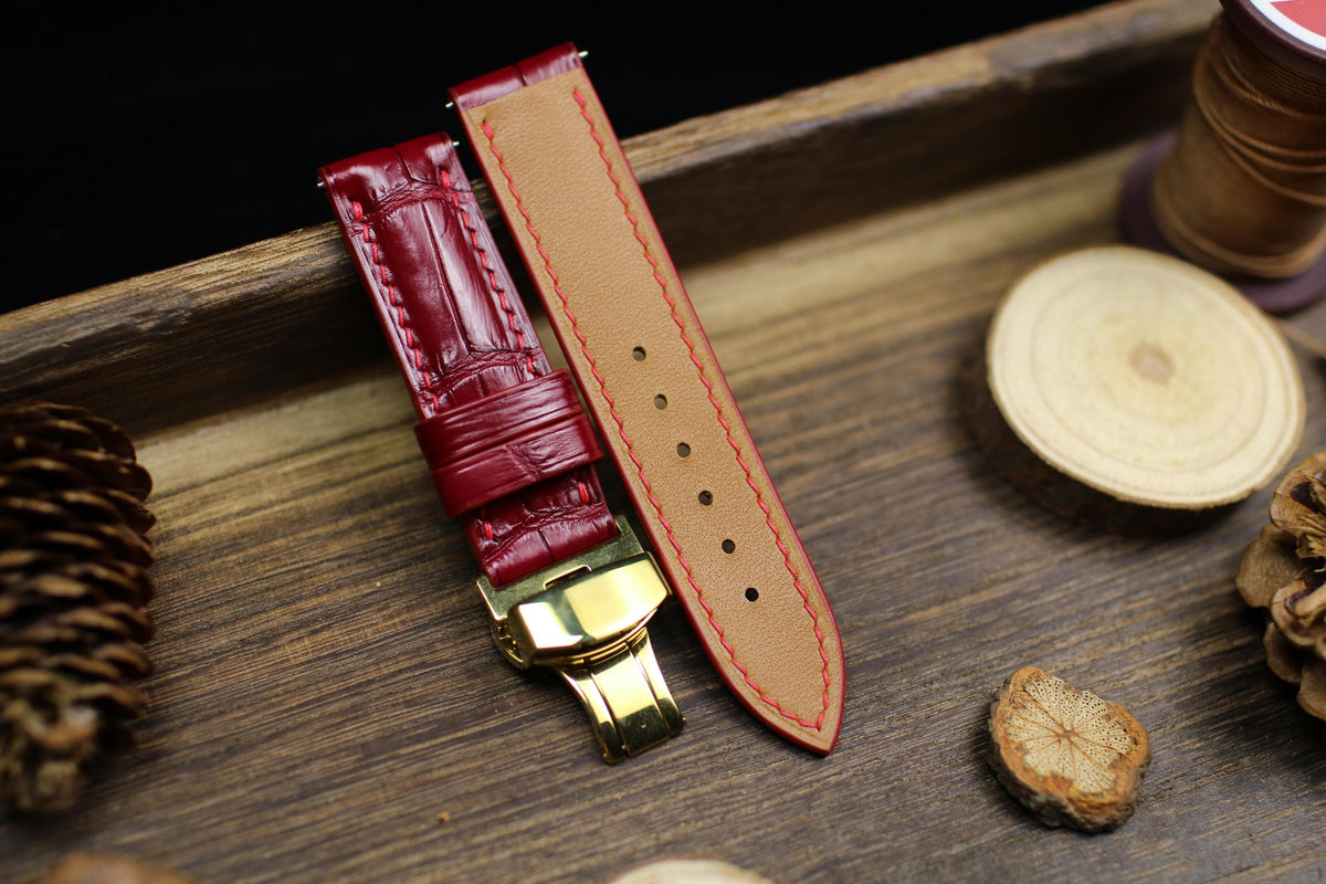 oxblood red alligator leather watch strap – photo 4
