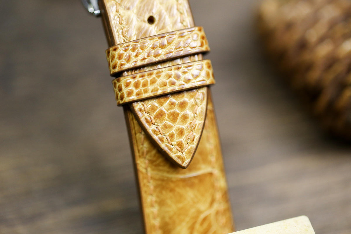yellow brown ostrich leg leather watch strap – photo 4