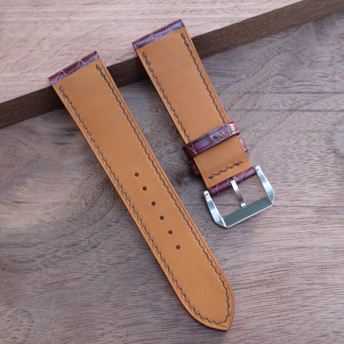 burgundy alligator leather watch strap – photo 6