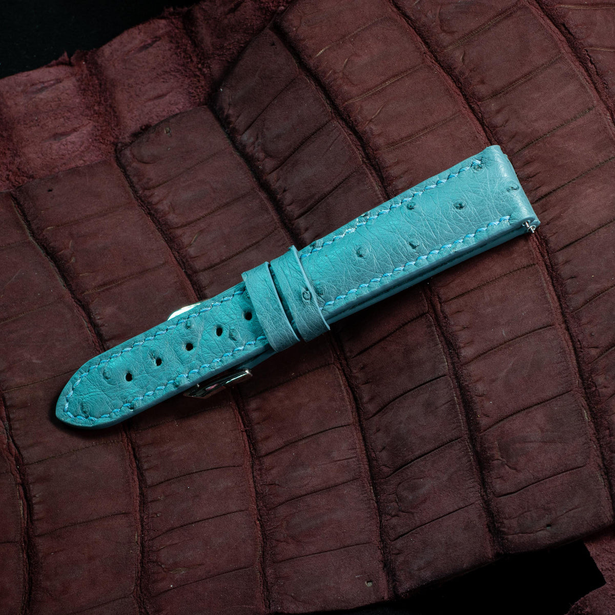 teal blue ostrich leather watch strap – photo 6