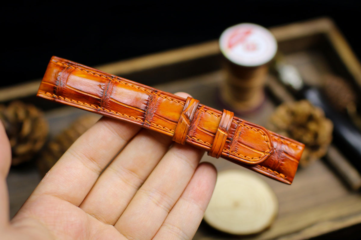 patina orange alligator leather watch strap – photo 4