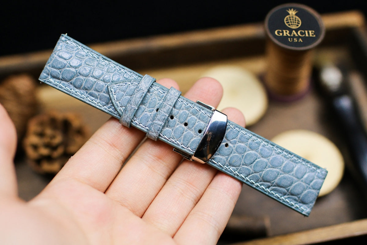 light grey alligator leather watch strap – photo 4