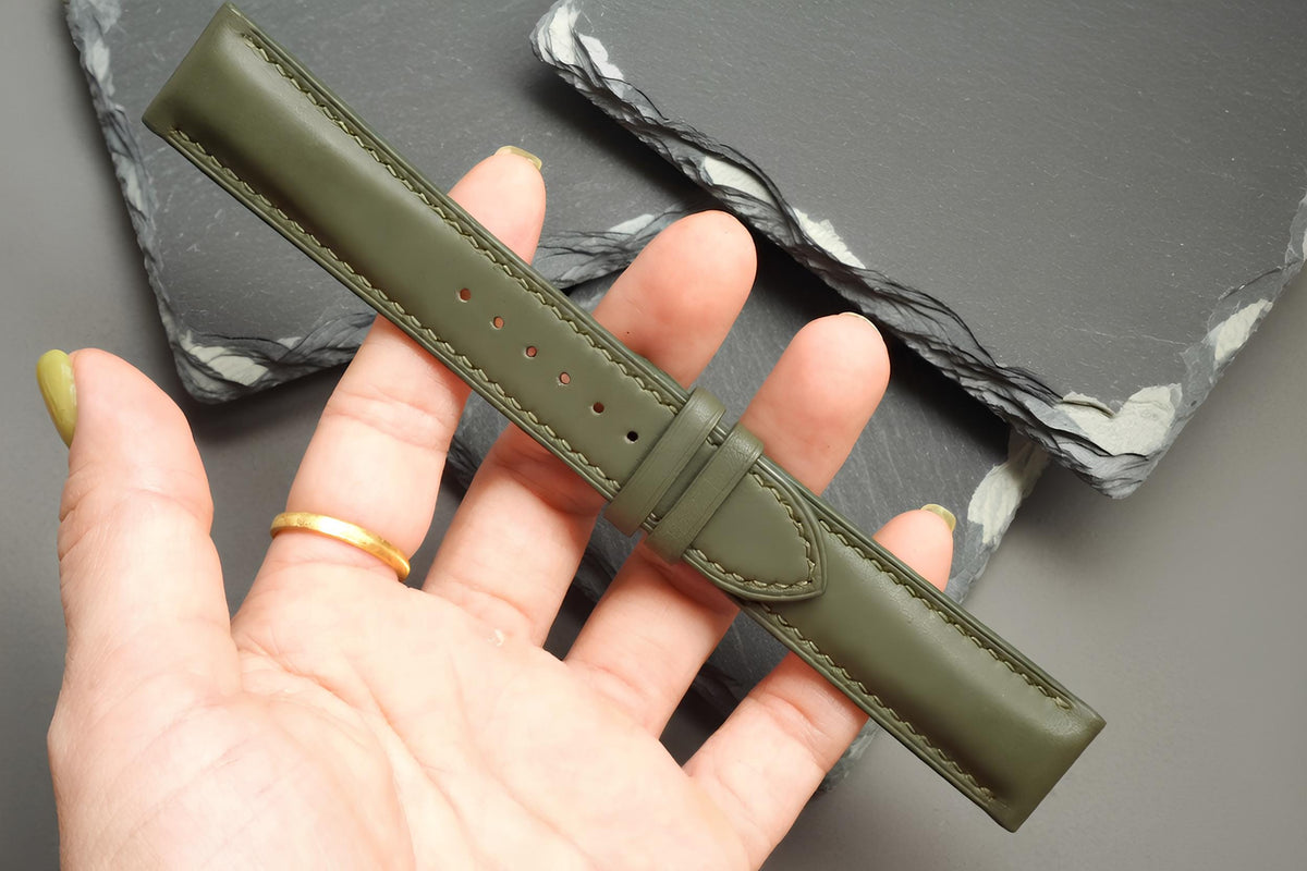 green waxed leather watch strap – photo 3