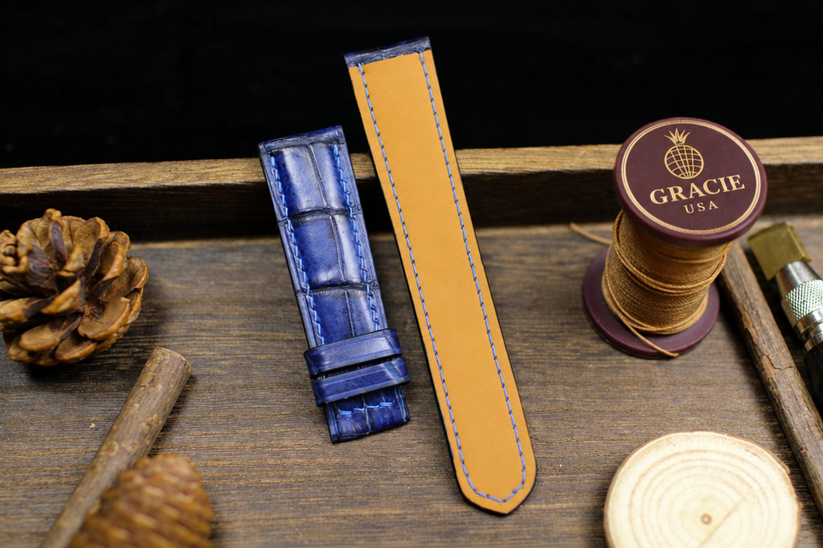 patina navy blue alligator leather watch strap – photo 5
