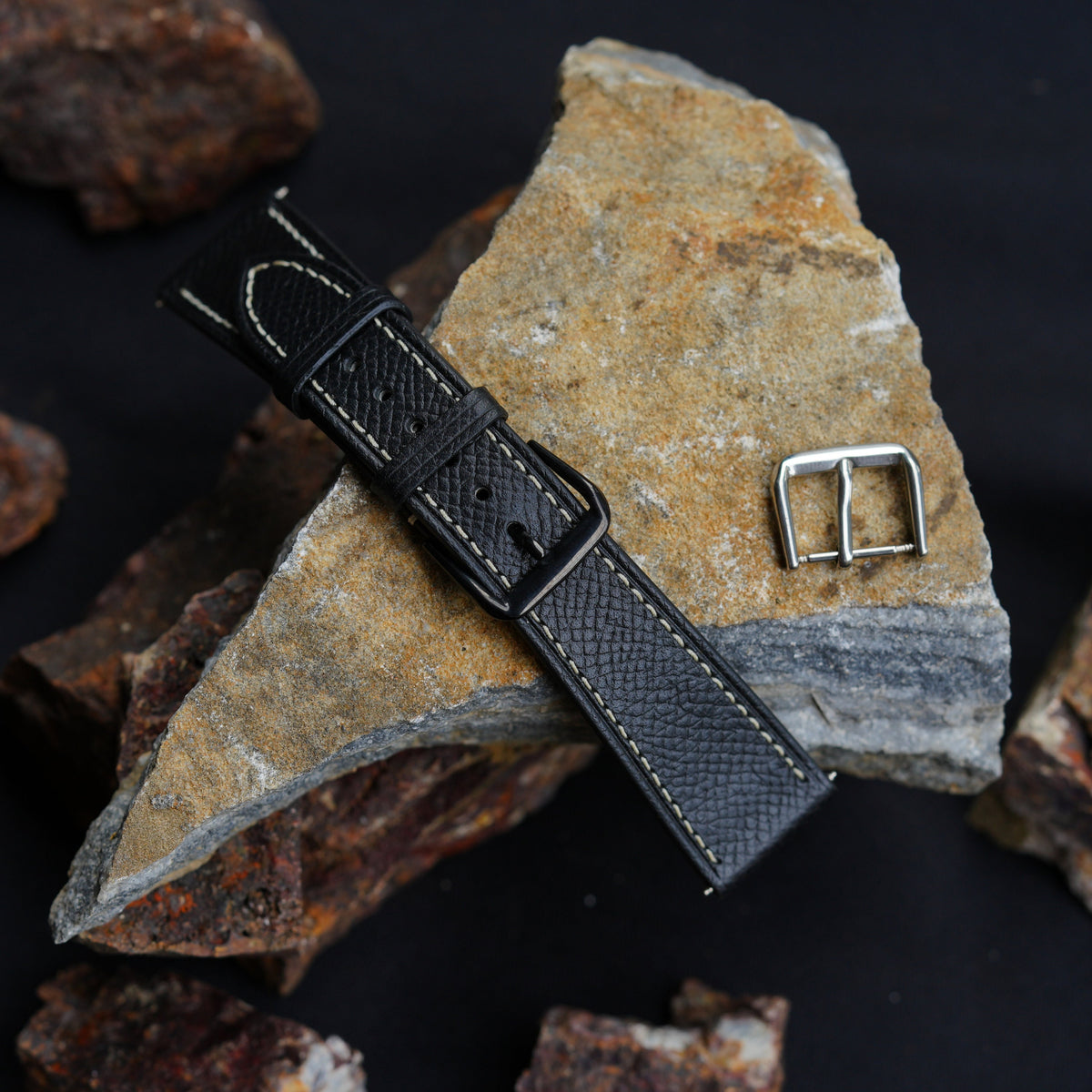 black ostrich leg leather watch strap – photo 6