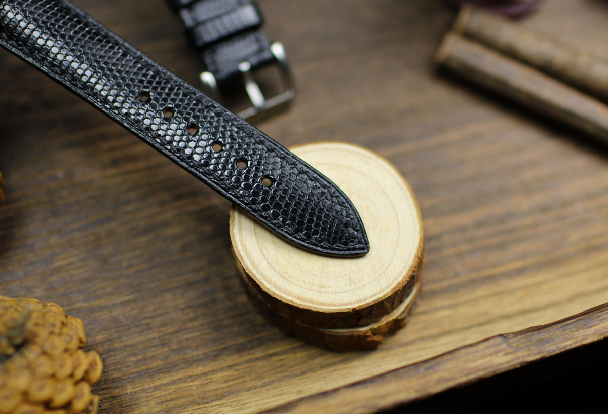 medium shine black lizard leather watch strap – photo 5