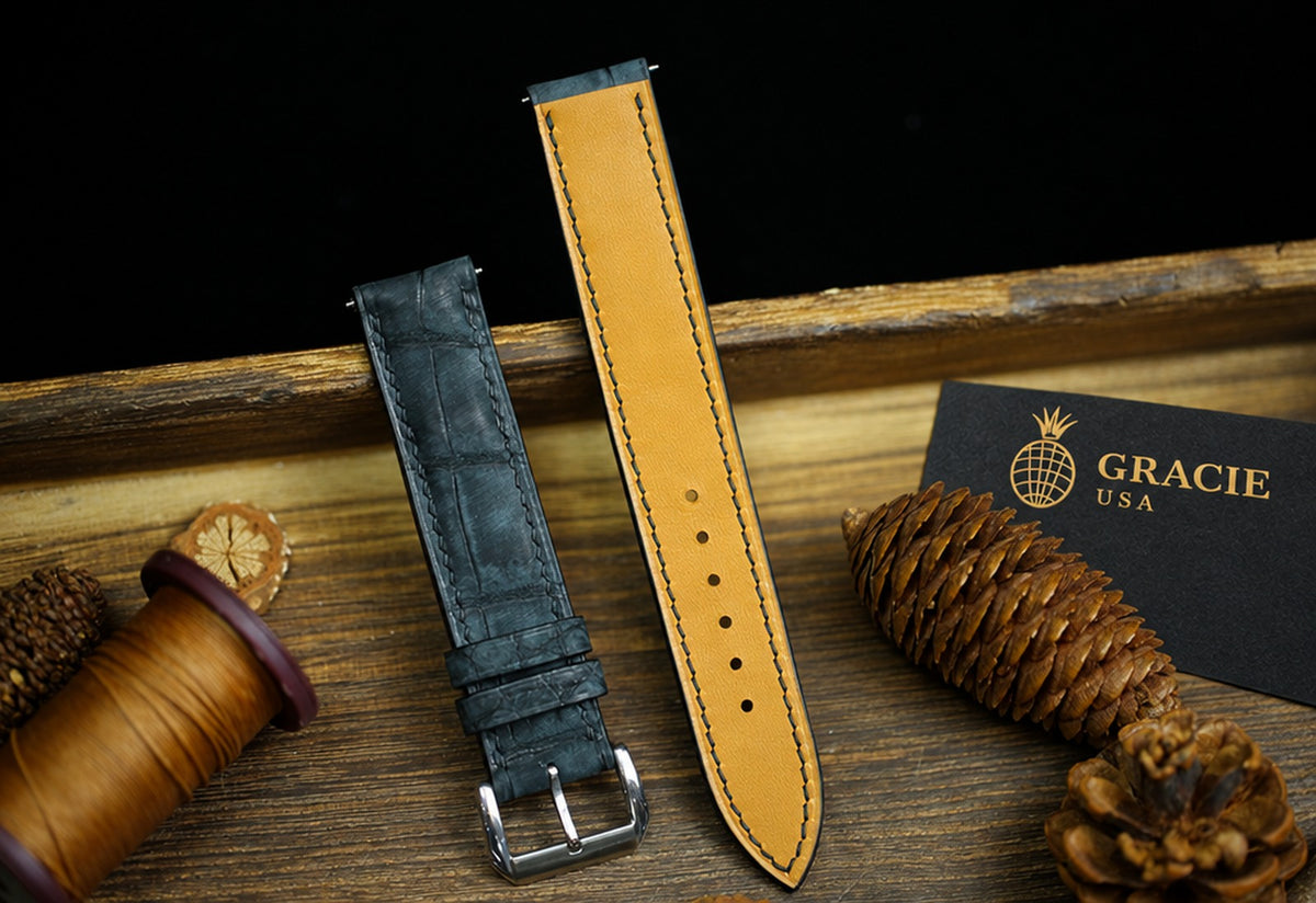 waxy black alligator leather watch strap – photo 5