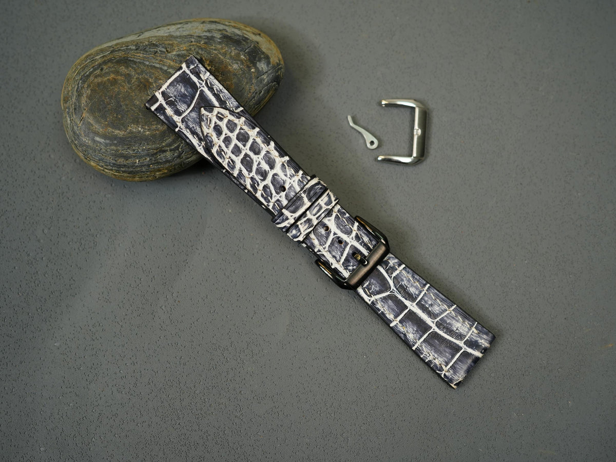 patina black & white alligator leather watch strap – photo 3