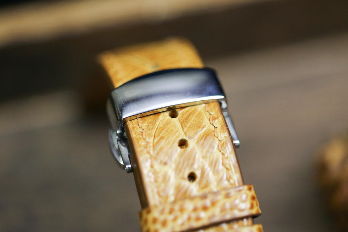 yellow brown ostrich leg leather watch strap – photo 5