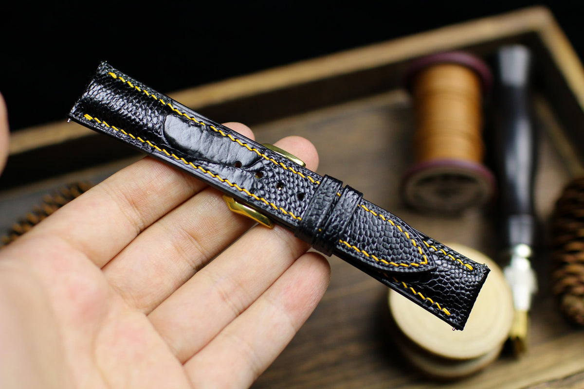 black ostrich leg leather watch strap – photo 5