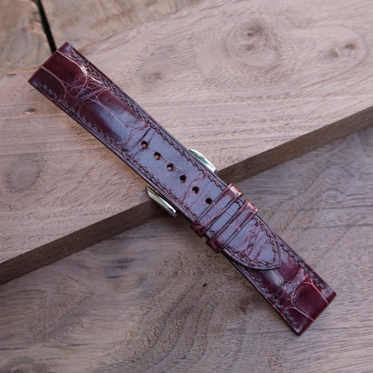 burgundy alligator leather watch strap – photo 7