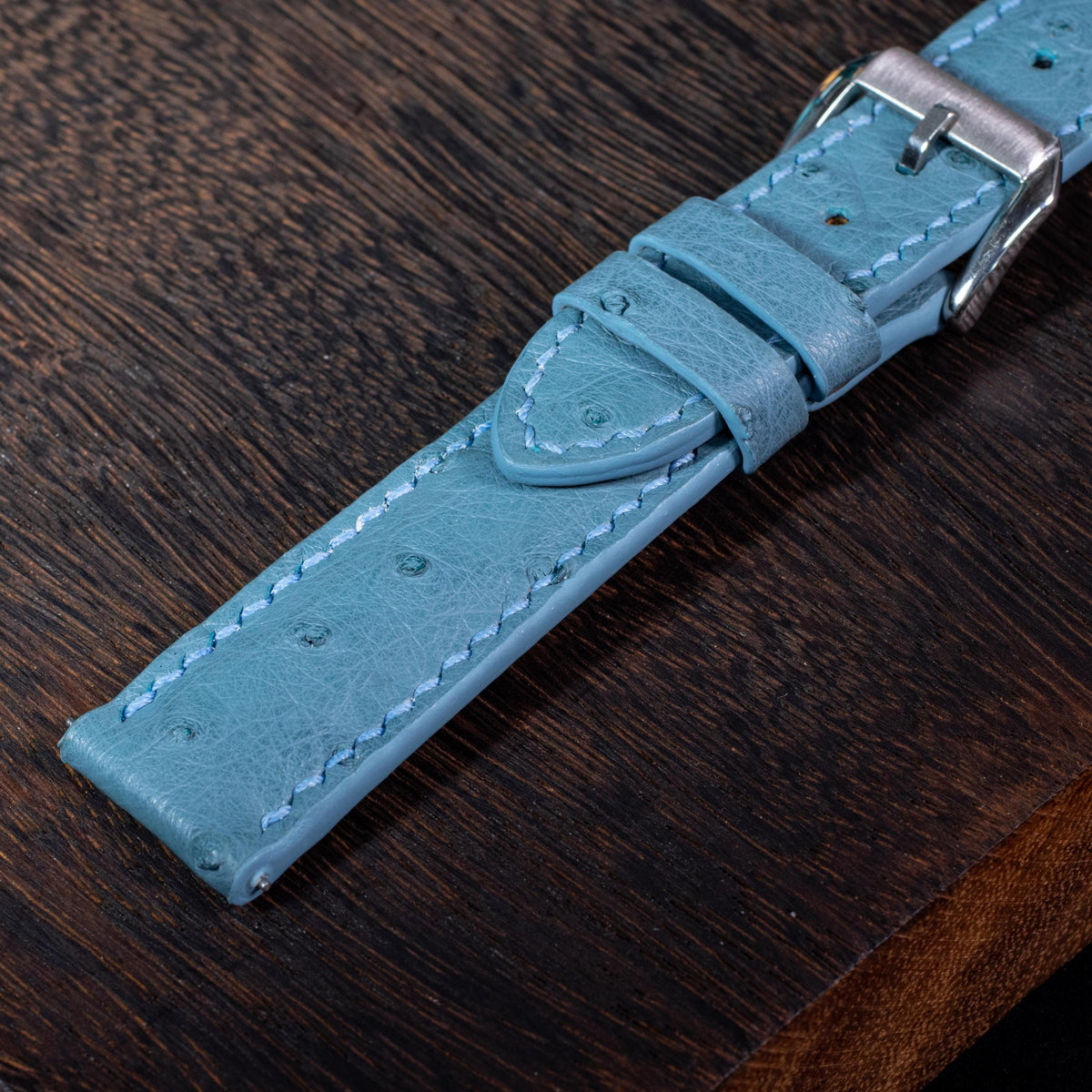 teal blue ostrich leather watch strap – photo 7