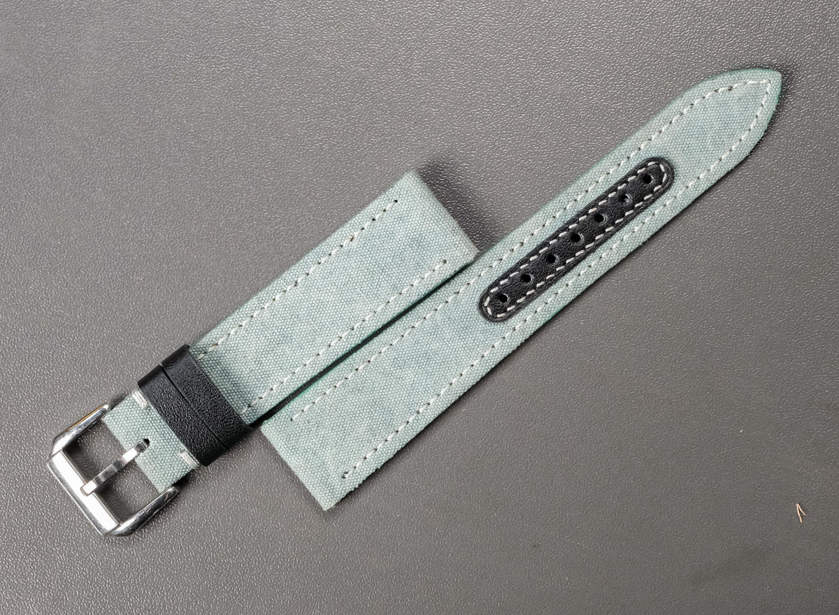 greyish blue canvas leather watch strap – photo 5