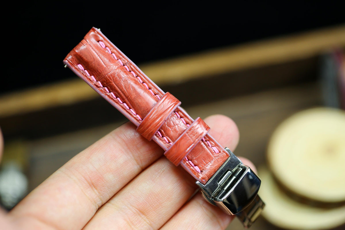salmon pink alligator leather watch strap – photo 5