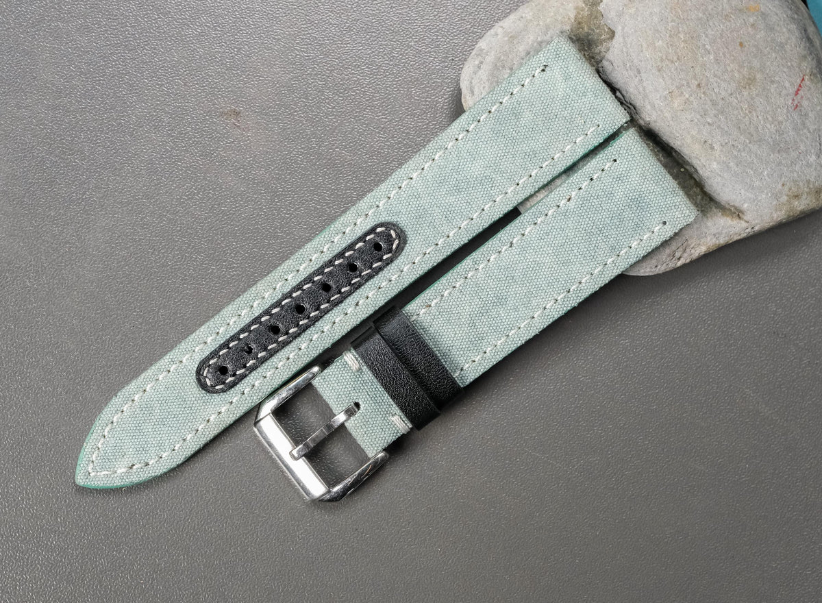 greyish blue canvas leather watch strap – photo 6