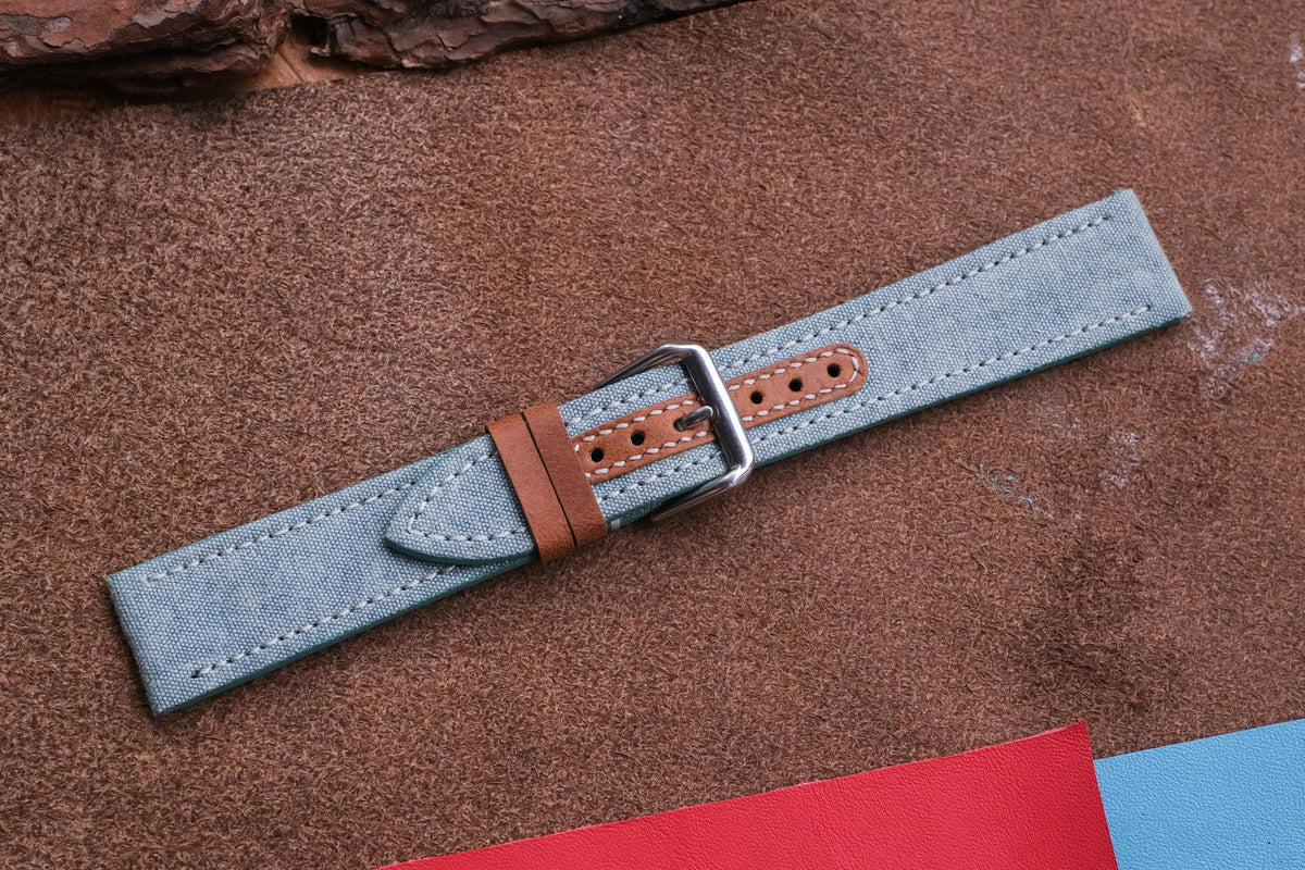 blue gray & brown canvas leather watch strap – photo 4