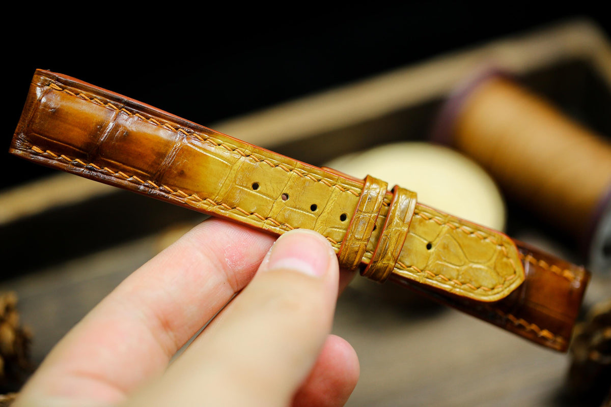 faded tan brown alligator leather watch strap – photo 6