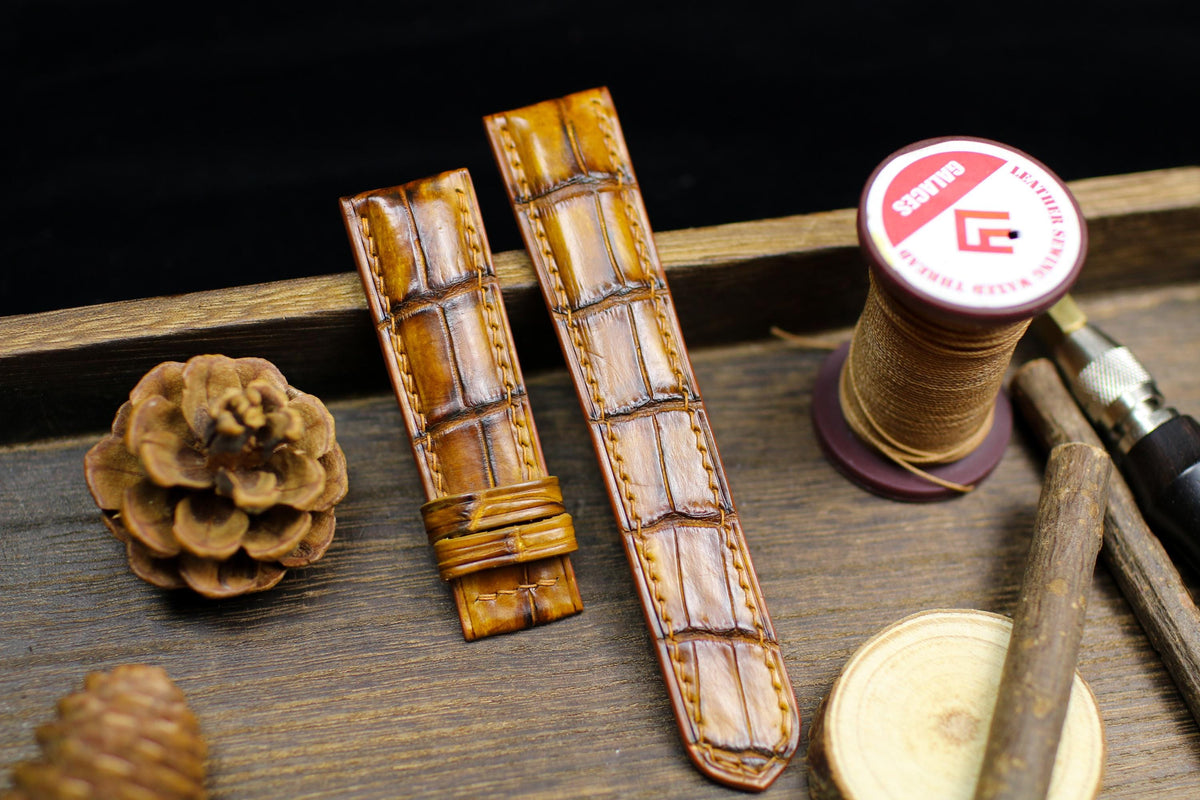 hand-dyed patina tan alligator leather watch strap – photo 6