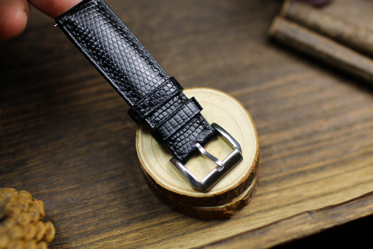 medium shine black lizard leather watch strap – photo 6