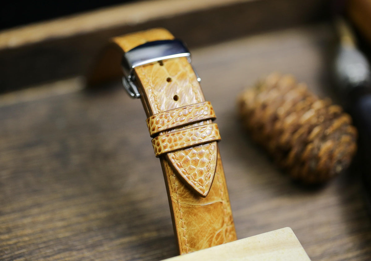 yellow brown ostrich leg leather watch strap – photo 6