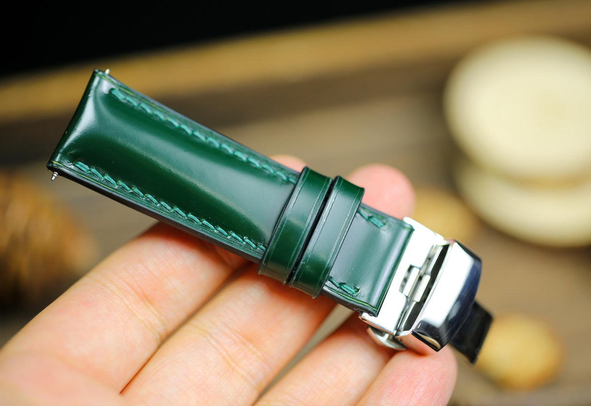 army green shell cordovan leather watch strap – photo 6